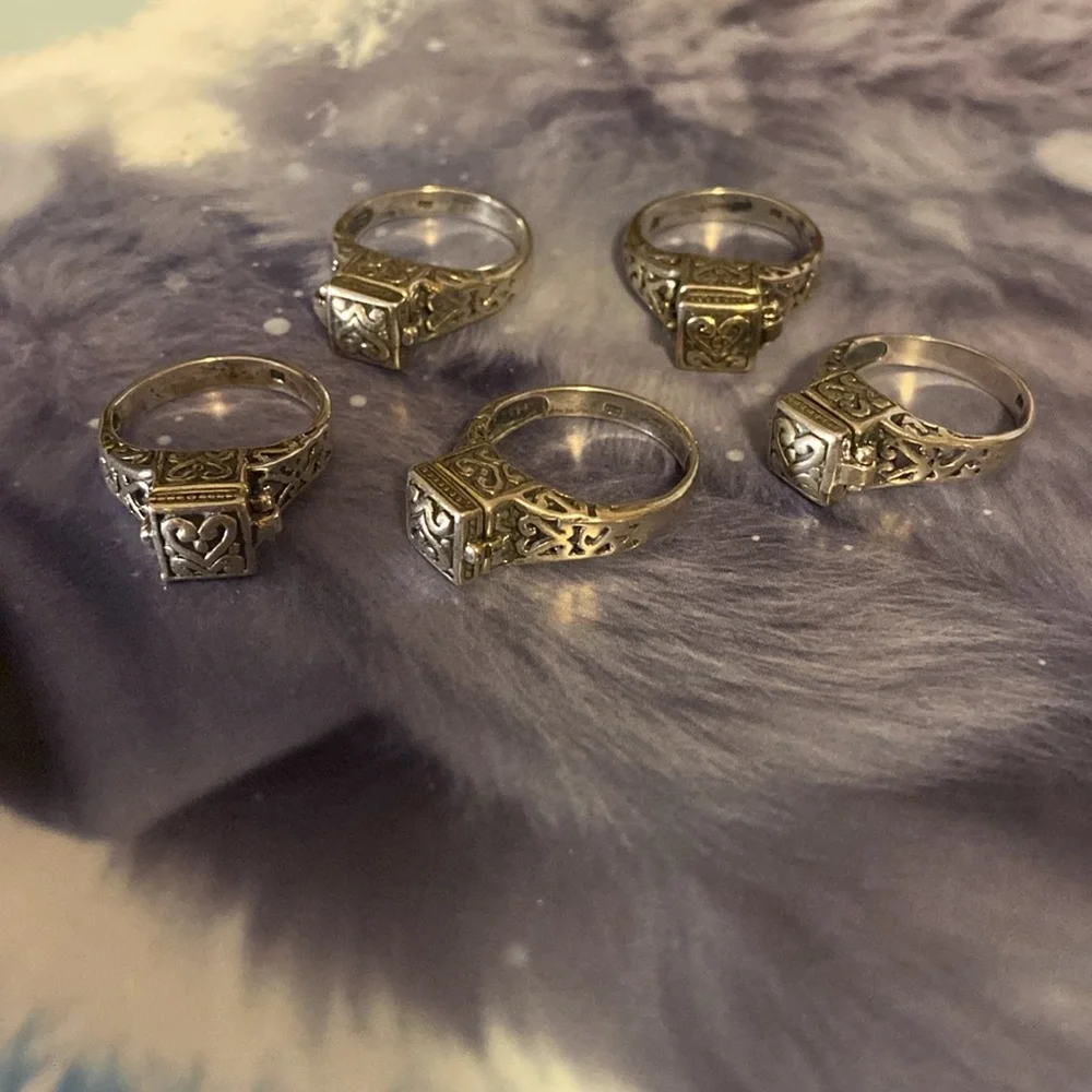 Silver square heart poison rings 925 size 8 and 6.5 - Picture 12 of 14